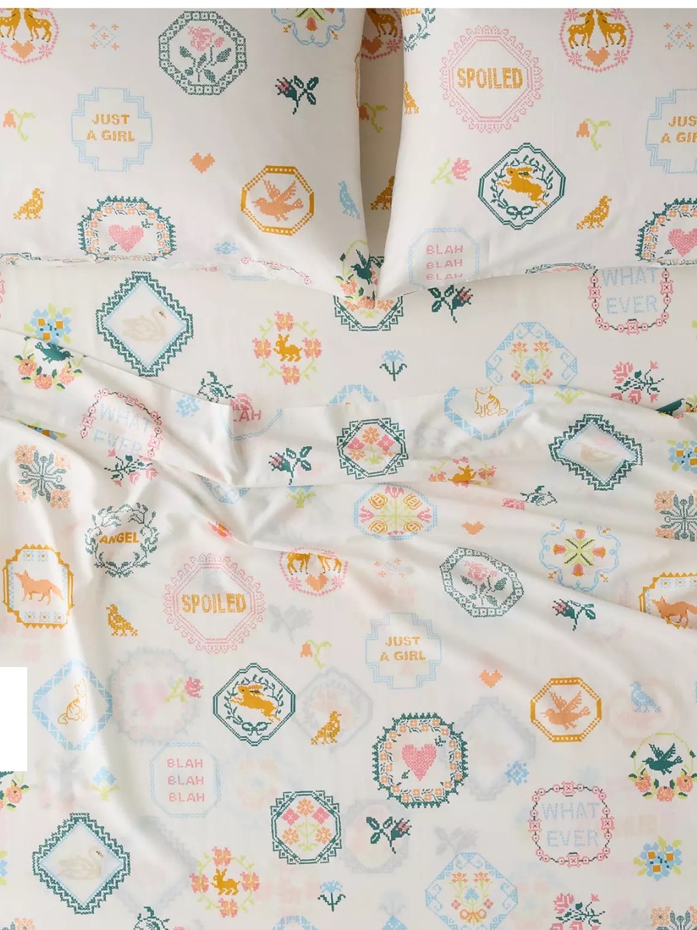 Urban Outfitters Birdie Needlepoint Sheet Set